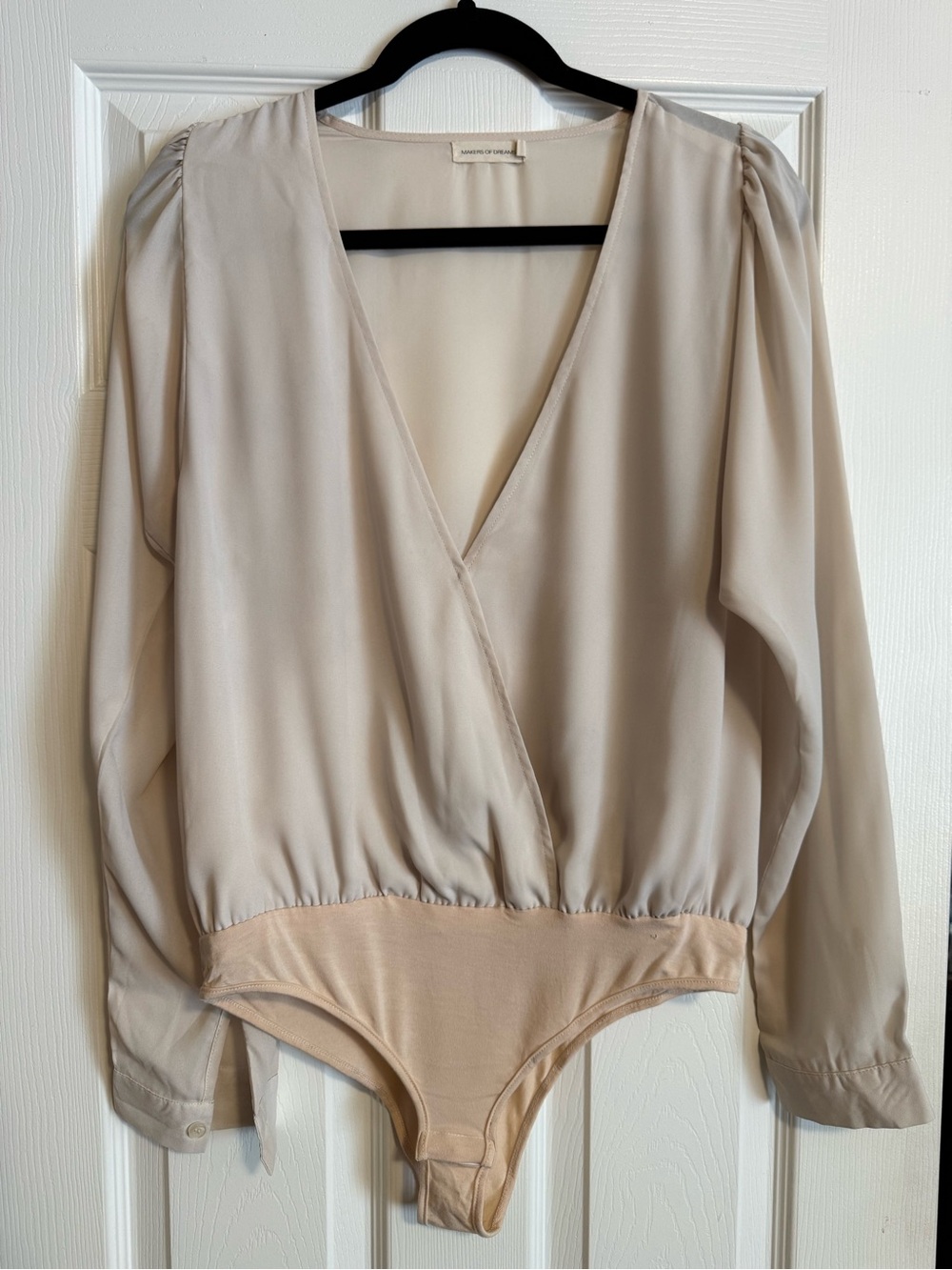 Light Beige V-Neck Long Sleeve Bodysuit